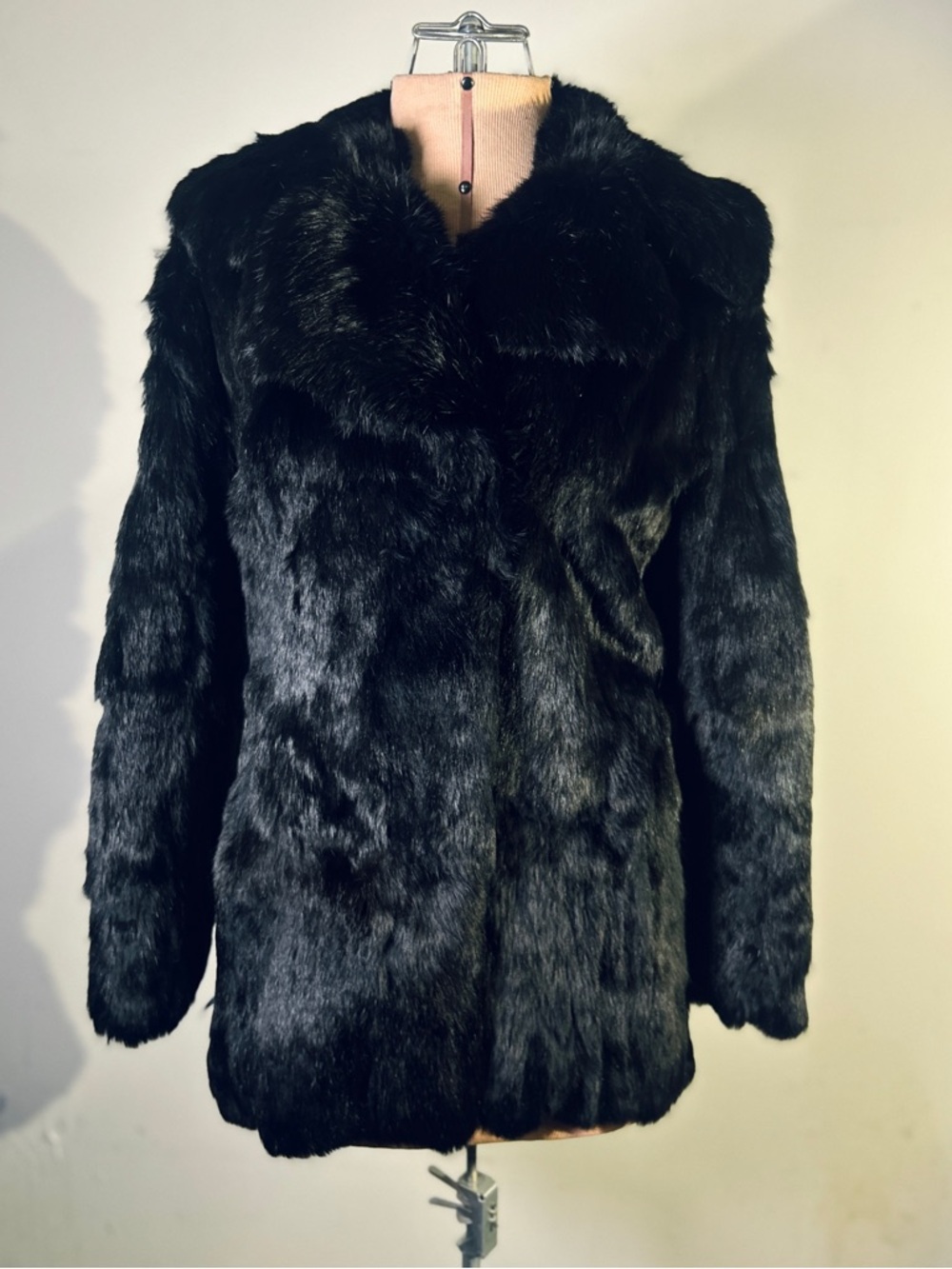 Vintage Genuine Black Rabbit Fur Coat - Size Small - Picture 9 of 10